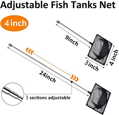 Fish Net for Fish Tank, Fine Mesh Aquarium Net with 9-24 Inch Stainless Steel Long Handle, Extendable Fishing Tank Net for Fish Shrimp Tank, Pond, Creek (4 inch) - size: 4 inch
