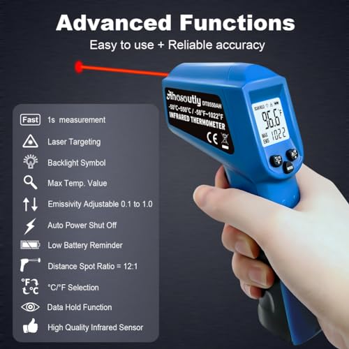 Infrared Thermometer Temperature Gun - 58 ℉~1022 ℉ (- 50 ℃~550 ℃) Non-Contact Digital Laser Infrared Ir Thermometer for Cooking, Barbecue, Food, Repair (Blue) - color: Blue1