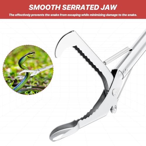 50" Collapsible Snake Grabber Tongs, Stainless Steel Snake Catcher Tool | Wide Jaws & Non-Slip Handle – Humane Reptile Handling Tool for Home, Yard & Outdoor Safety