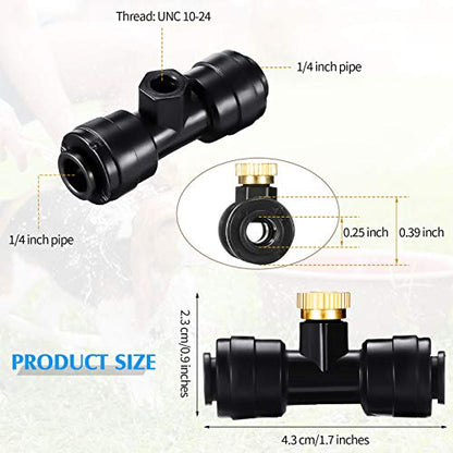 Ripeng 72 Pcs Brass Misting Nozzles Tees Plugs, 1/4 Inch Outdoor Mister | 30 Misting Nozzle Tees, 36 Brass Nozzles And 6 Black End Plugs For DIY Outdoor Patio Garden Backyard Cooling Spray System