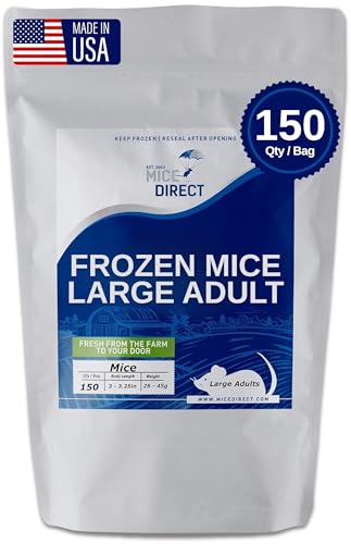 MiceDirect 150 Frozen Mice Large Adult Feeders Snake Food for Adult Ball Pythons Juvenile Red Tail Boas Monitors (3-3.25 in) (3900 Grams Min) - size: 3-3.25 Inches (Pack of 150)