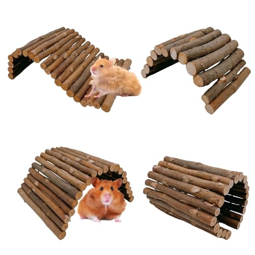 kathson 4PCS Hamster Wooden Bridge Toys,11.02" L x 6.09" W Large Climbing Toy,Rat Ladder,Small Animal Chew Toys,Wood Hideout Tunnel for Chinchillas Guinea Pig Gerbils Ferret Syrian Hamster Squirrel - color: 4pcs