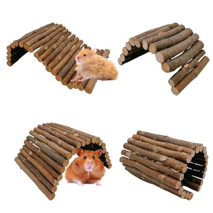 kathson 4PCS Hamster Wooden Bridge Toys,11.02" L x 6.09" W Large Climbing Toy,Rat Ladder,Small Animal Chew Toys,Wood Hideout Tunnel for Chinchillas Guinea Pig Gerbils Ferret Syrian Hamster Squirrel - color: 4pcs