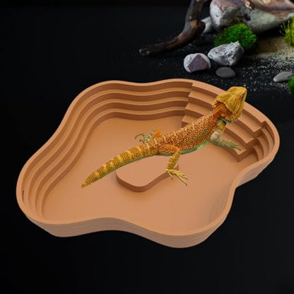 Reptile Bathing Pool Tortoise Water Dish Lizards Habitat Turtle Bath for Gecko Tortoise, Brown L - color: Brown L
