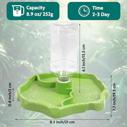 Tfwadmx 9oz 2-in-1 Reptile Water Bottle Turtle Automatic Feeders Waterer Food and Water Bowl pet Dispenser Bottle Feeding Dish for Lizard Chameleon(Green) - color: Green