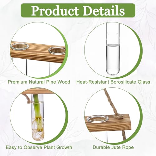 3 Tier Wall Hanging Propagation Stations with Crystal Suncatchers | Wall Plant Flower Vase, 9 Glass Test Tube Holder, Wooden Stand for Hydroponic Cutting, Window Decor Gift for Plant Lover