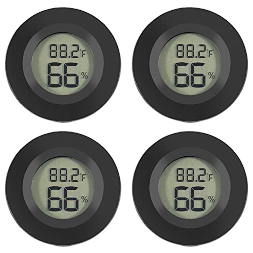 4pcs Mini Hygrometer Thermometer Digital LCD Monitor Indoor/Outdoor Humidity Meter Gauge Temperature for Humidifiers Dehumidifiers Greenhouse Reptile Plant Humidor Fahrenheit(℉) or Celsius(℃) (Black)