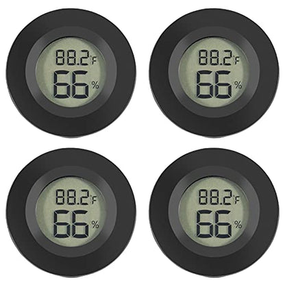 4pcs Mini Hygrometer Thermometer Digital LCD Monitor Indoor/Outdoor Humidity Meter Gauge Temperature for Humidifiers Dehumidifiers Greenhouse Reptile Plant Humidor Fahrenheit(℉) or Celsius(℃) (Black)