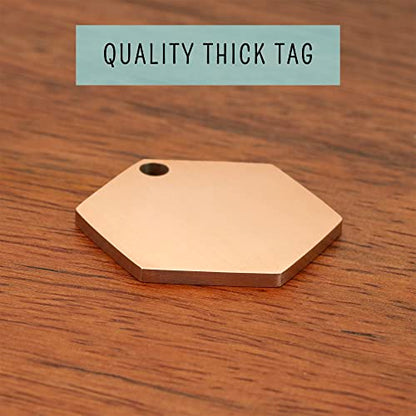 Stainless Steel Pet ID Customized Personalized, Front and Back Engraving, Hexagon Mountain Design, Rose Small - color: Rose-hexagon-mountain, size: Small