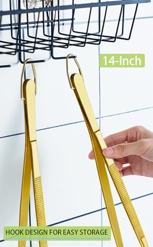 JETKONG 2 Pcs 14-Inch Cooking Tweezers Extra Long Stainless Steel Food Tweezers Kitchen Tweezer Tongs (Gold) - color: Gold, size: 14+14 Inch
