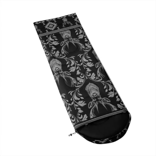Erosebridal Longhorn Cow Skull Sleeping Bag for Kids Goth Witchy Damask Camping Blanket for Hiking Travel Hunting Sleep Bag - color: Black Rustic Deer