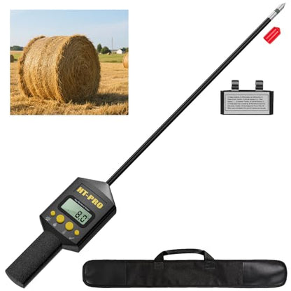 Hay Moisture Tester with 20" Probe, Moisture & Temperature Meter for Round and Square Hay Bales, Fast Backlit Readings, Calibration Clip Included, BlackYellow - color: Blackyellow