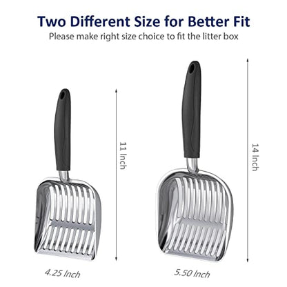 Cat Litter Scoop, Aluminum Alloy Sifter, Kitty Metal Scooper, Deep Shovel, Long Handle, Poop Sifting, Kitten Pooper Lifter, Durable, Heavy Duty, for Litter Box - color: POLISHED Aluminum \ #06 Black Handle, size: Small