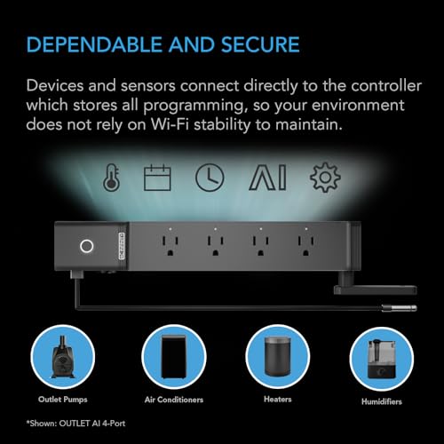 AC Infinity Outlet AI, Environment Controller, Smart WiFi Power Strip | Dual-Zone Temperature Humidity, Individual Control 4 Plugs, AI Targeting, Thermostat Greenhouse Aquarium Terrarium Home 1800W - style: 4 Plugs