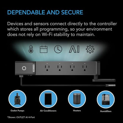 AC Infinity Outlet AI, Environment Controller, Smart WiFi Power Strip | Dual-Zone Temperature Humidity, Individual Control 4 Plugs, AI Targeting, Thermostat Greenhouse Aquarium Terrarium Home 1800W - style: 4 Plugs