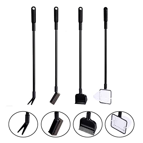 Aquarium Fish Tank Cleaning Tool Set, 4-in-1 Multi-Function Aquarium Cleaning Kit Fishing Net + Gravel Rake + Plant Fork + Sponge Brush with Long Handle for Aquarium