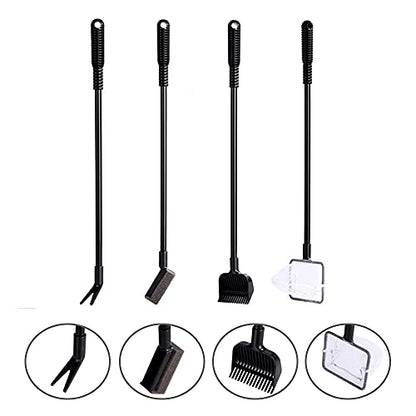 Aquarium Fish Tank Cleaning Tool Set, 4-in-1 Multi-Function Aquarium Cleaning Kit Fishing Net + Gravel Rake + Plant Fork + Sponge Brush with Long Handle for Aquarium