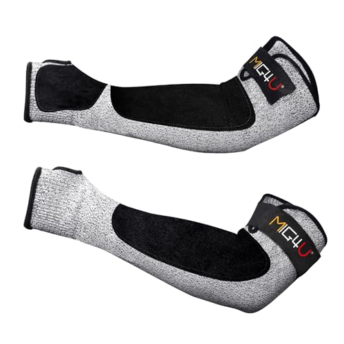 MIG4U Cut Resistant Sleeves with Leather Patches, Arm Safety Protection for Men and Women Thin Skin, Anti Puncture Level 5 Protective Arm Sleeve in Gardening, Farm, Welding, 18'' - color: Grey-leather Patch, size: Large