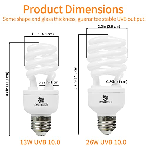 UVB Reptile Light 10.0, 26W Desert UVA UVB Bulb for Reptiles, Compact Desert Terrarium Lamp, Reptile UVB Light Bulb for Bearded Dragon, Lizard, Tortoise, Snake, Gecko - size: 10.0-26