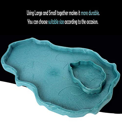 Reptile Food and Water Bowl Turtle Habitat Tortoise Feeder Large and Small Plastic Plates for A Set for Lizard Chameleon Iguana Snake Gecko 2 PCS - color: Blue