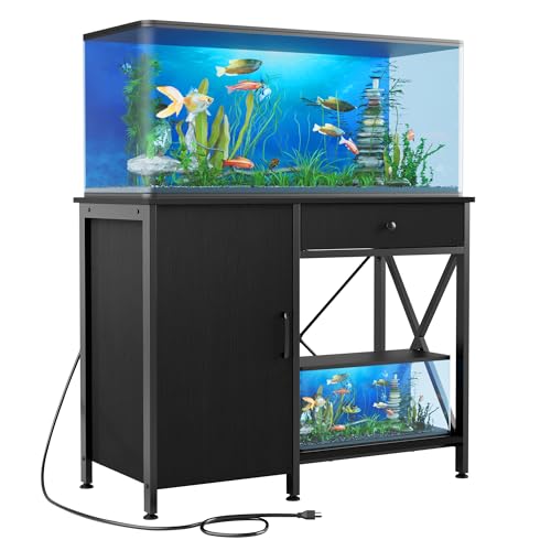 40-50 Gallon Fish Tank Stand: Sturdy Aquarium Stand with Storage for 40-50 Gallon Fish Tank - Metal Terrarium Table Cabinet with Power Outlet for Reptile Turtle (40-50 gallon) - size: 40-50 Gallon