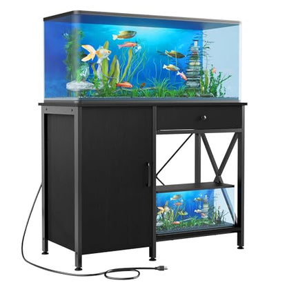 40-50 Gallon Fish Tank Stand: Sturdy Aquarium Stand with Storage for 40-50 Gallon Fish Tank - Metal Terrarium Table Cabinet with Power Outlet for Reptile Turtle (40-50 gallon) - size: 40-50 Gallon