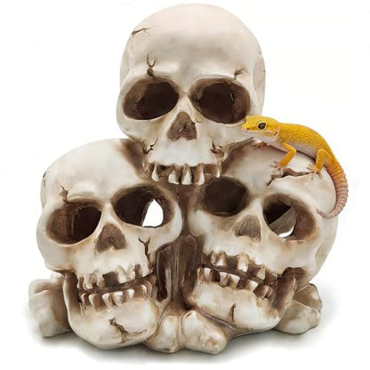 Resin Skull Aquarium Ornament, Hide Cave for Fish & Reptile Tank | Hide house for betta fish and reptiles to play, spacious resting cave, Halloween decor for aquarium and reptile tank