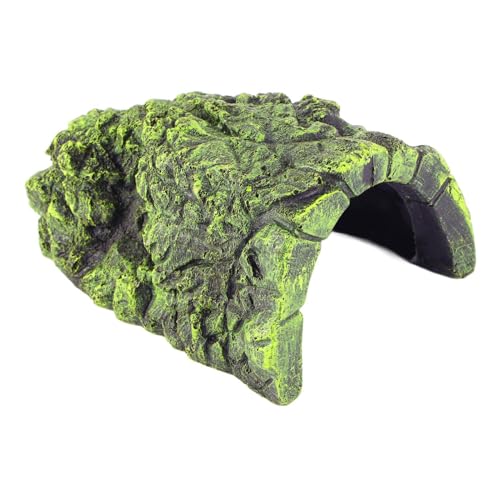 Reptile Hide Cave, Secure Enclosed Basking Shelter for Terrarium Aquarium Resin Rock Look Large 1 Pack