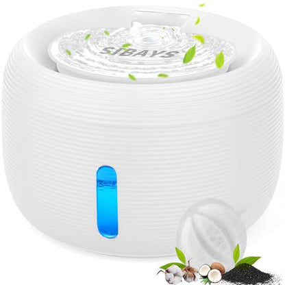 SIBAYS 3.5L Cat Water Fountain, 118oz Large Capacity Pet Water Fountain for Cats Indoor, Automatic Quiet Cat Fountains for Drinking, Dog Water Bowl Dispenser with Visible Window& LED Light(FS77,White) - color: White