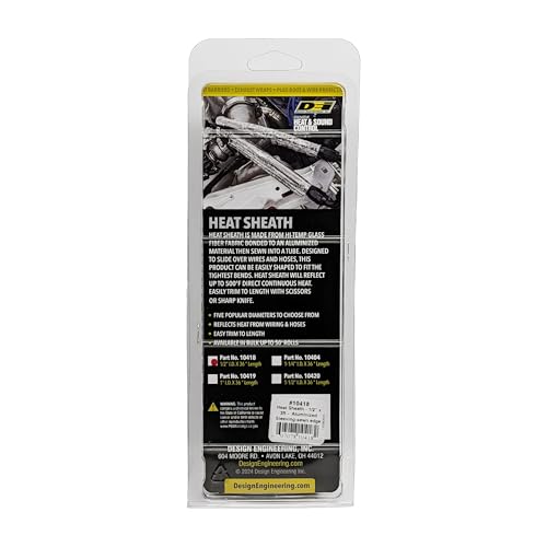 Design Engineering Heat Sheath Aluminized Sleeving – 1/2" I.D. x 3 ft | High-Temperature Heat & Abrasion Protection for Hoses, Lines & Wires | Reflects Up to 2000°F | Made in USA - size: 1/2" I.D.