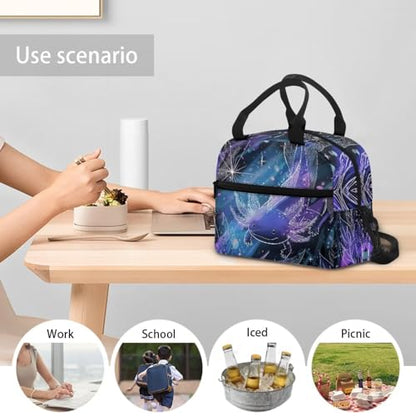 Cool Axolotl Lunch Box for Boys Lunch Bag Picnic Reptiles Insulated Lunch Bag Portable Lunch Tote Bag with Lunch Box Shoulder Straps Student Lunchbox Reusable Lunchbag - color: Cool Axolotl