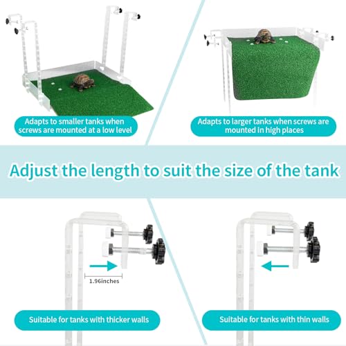 Hanging Turtle Basking Platform,with a Non-Slip Lawn That Covers Platform and Ramp,Adjustable,Fit for 15.6-19.5 Inches Width Tank,Essential for Turtle Tank Aquatic Turtles