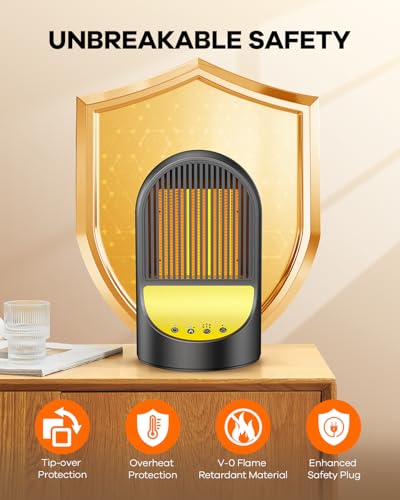 Space Heater, 1500W Small Portable Electric Heaters for Indoor Use, PTC Ceramic Heater for Office with Thermostat, 50°Oscillation, 8H Timer, 3 Modes, Quiet Safe Room Heater for Office Room Desk