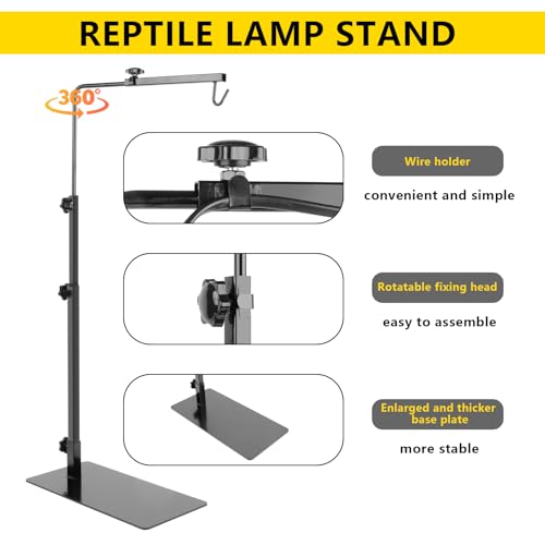 Reptile Lamp Stand, Adjustable 14-32 Inch Heat Lamp Stand, Reptile Light Stand Holder Lamp Hanging Bracket Metal Support for Glass Terrarium