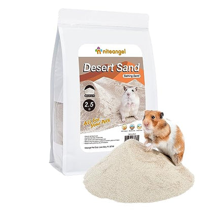 Niteangel Hamster Desert Bath Sand | No-Dust Bath or Potty Litter for Hamsters, Chinchillas, Gerbils, Mice, Degus and Other Small Pets (Desert Sand & Zeolite Particles, 2.5LB/40oz) | Helps Odor Control & Remove Excess Grease - Potty Litter Sand for Hamste