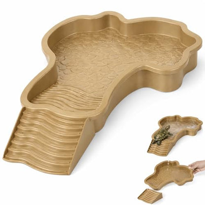 Large Turtle Water Bowl, Reptile Bathing Pool Tortoise Water Dish Bearded | Dragon Water Fountain Non-Slip Reptile Food Dish for Tortoise Gecko Lizard Snake Terrarium Habitat (Brown) - color: Brown
