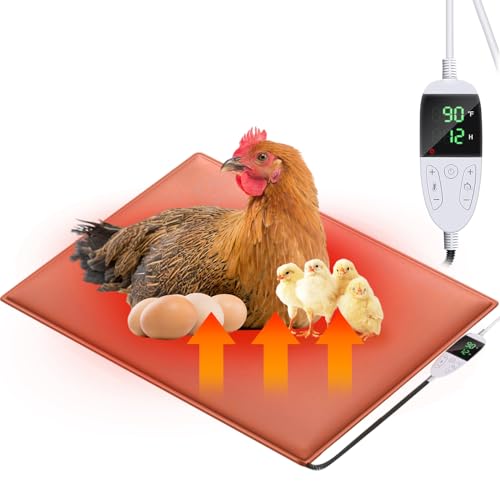 Chicken Heating Pad Baby Chicks Heater Mat Temperature and Timer Adjustable Led Display Chicken Warming Blanket Heated Mat with Anti Bite Cord Chick Brooder Heating Plate Orange 15.6" X 23.4" - size: 23.4x15.6x0.4inches