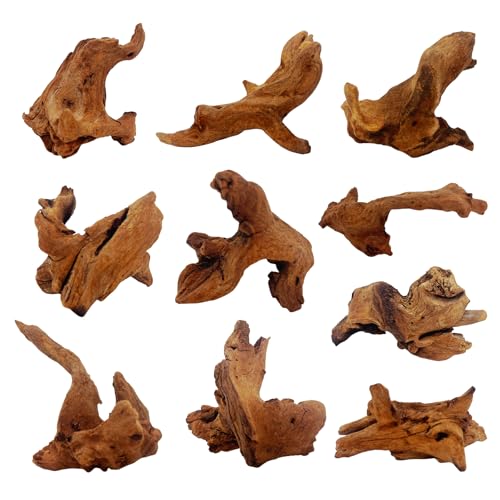 10 PCS Natural Aquarium Driftwood 2-4", Aquarium Drift Wood for Fish Tank Decoration, Assorted Size Mopani Wood Twisted Branches Trunk Decor for Freshwater, Reptile Terrarium - color: Mopani Driftwood 2-4in(10PCS)