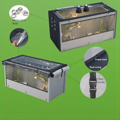 Reptile Enclosure Cover, Reptile Container Insulation Cover, with Ventilation Holes and Fleece Insulation Layer, Black (Cover only)