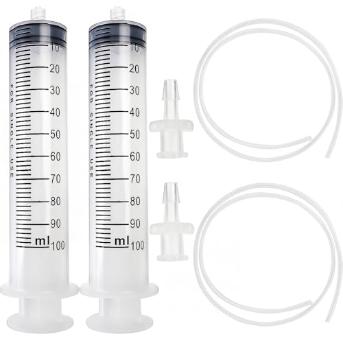 2pcs 100ml Plastic Syringes with 2pcs 47in Flexible Tubing and Luer Tips | Individually Sterile Packed,for Measuring,Feeding,Refilling,Watering, Filtration and Laboratory Applications without Needles