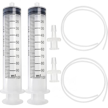 2pcs 100ml Plastic Syringes with 2pcs 47in Flexible Tubing and Luer Tips | Individually Sterile Packed,for Measuring,Feeding,Refilling,Watering, Filtration and Laboratory Applications without Needles