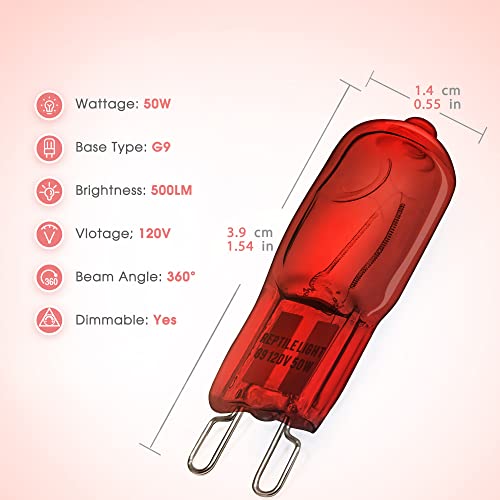 G9 Infrared Heat Lamp Bulbs for Reptile Mini Reptile Light Red | 2 Pack Dimmable Night Red UVA Reptile Heat Lamp, 2 Pin Base Mini Heat Bulbs 50W, Bearded Dragon Turtle Lizard - color: Red, size: G9 Heat Bulb