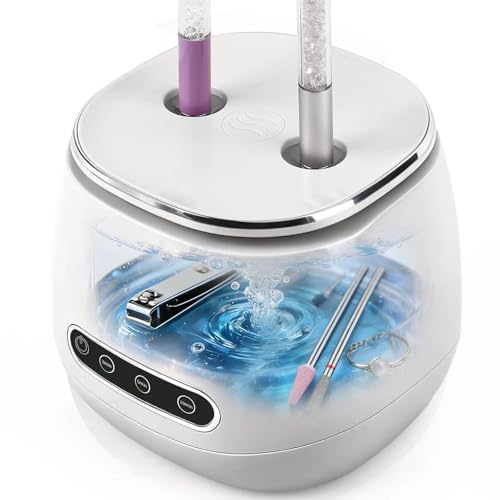 BQAN Rechargeable Nail Tool Cleaner, 3 Timers Mode Jewelry Cleaner, Portable 200ML Cleaning Machine for Nail Art Brushes, Drill Bits, Rings, Jewelry Home and Salon Use(White) - color: White