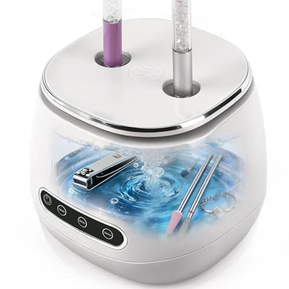 BQAN Rechargeable Nail Tool Cleaner, 3 Timers Mode Jewelry Cleaner, Portable 200ML Cleaning Machine for Nail Art Brushes, Drill Bits, Rings, Jewelry Home and Salon Use(White) - color: White