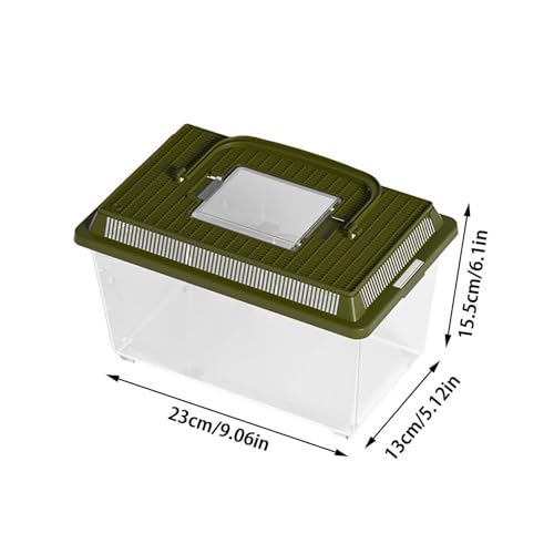 Transparent Reptile Feeding Box 360°, Standard Faunarium with Handle, Reptile Tank Transport & Portable Habitat Feeding Boxes, Transparent Plastic Pet Houses for Gecko, Frog, Lizard, Tarantula (Green) - color: Green