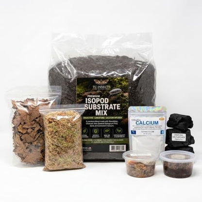Pacman Frog Bioactive Kit - 9qt Premium Bioactive Substrate + 2qt Leaf Litter + 4qt Sphagnum + Charcoal Iso-Flats Hide + 3oz Calcium + 25 Dwarf White Isopods + 8oz Tropical Springtails
