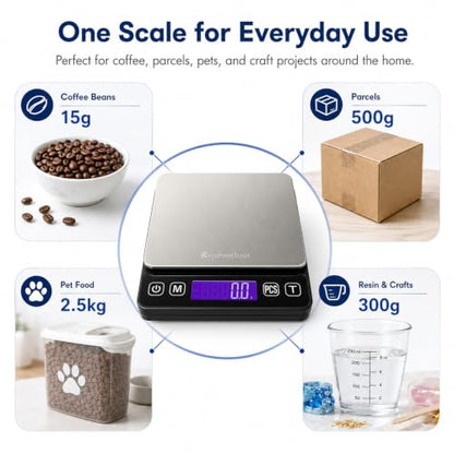 KitchenTour Digital Kitchen Gram Scale - 3000g/0.1g - High Accuracy Precision Food Scale with 9 Units(g/oz/ml/lb/lb:oz/gn/ozt/DWT/ct) - Meat Scale with Back-Lit LCD Display(Batteries Included) - color: Black, size: 3000g/0.1g