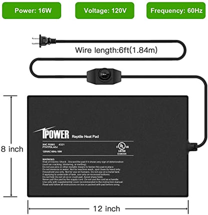 iPower 8X12 Inch 16 Watts Reptile Heating Mat with Adjustable Temperature Controller Under Tank Warmer Terrarium Heat Pad for Reptiles and Amphibians, for 30-40 Gallon Tank, 2 Pack - size: 8 X 12 Inch, style: 2 Pack with Adjustable Knob