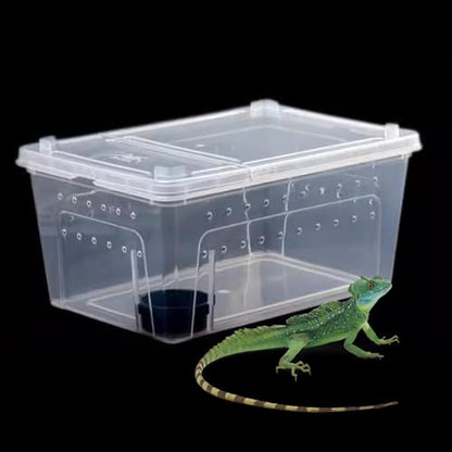 Reptile Breeding Case Feeding Box Terrarium Animal Transparent PP Container Easy Observation Suitable for Pet Hatching Transport Breeding, 27x19x12cm - size: 27x19x12cm