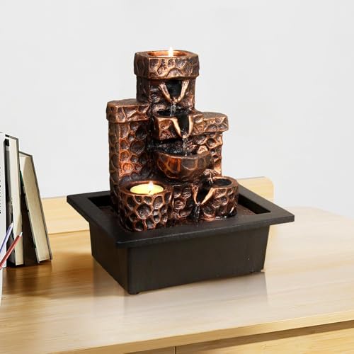 Water Fountain Indoor Moon Themed Tabletop Water Fountain with Candles Holes for Home Decor Meditation (Moon) - color: Stump 4